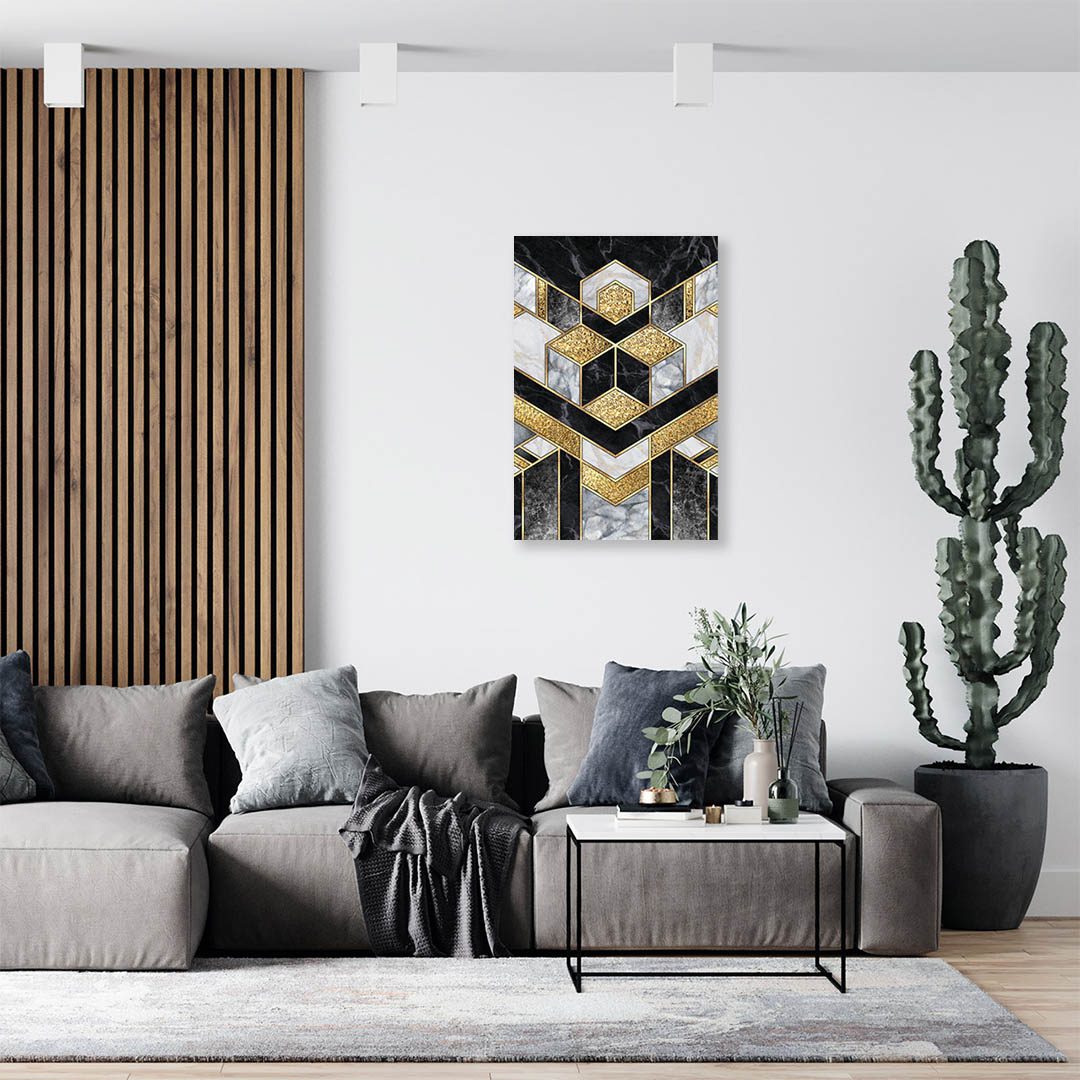 Cuadro Decorativo Moderno estilo Mármol en Dorado y Negro #178 120 X 60
