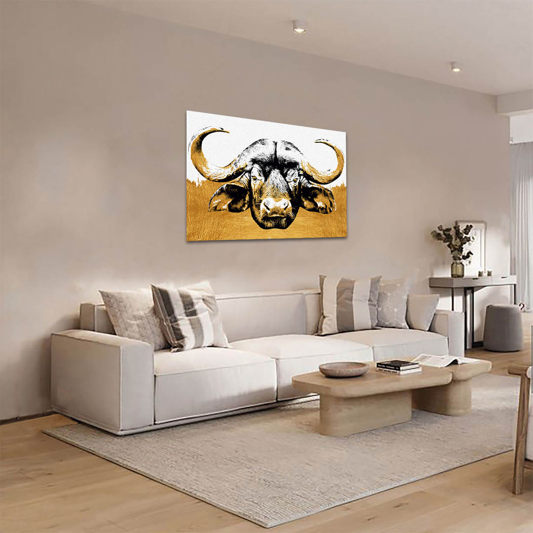 Cuadro Decorativo de Búfalo en Dorado #157 120 X 60