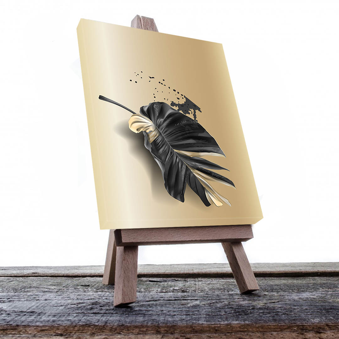 Cuadro Decorativo de Hojas Doradas y Negras #196 120 X 60