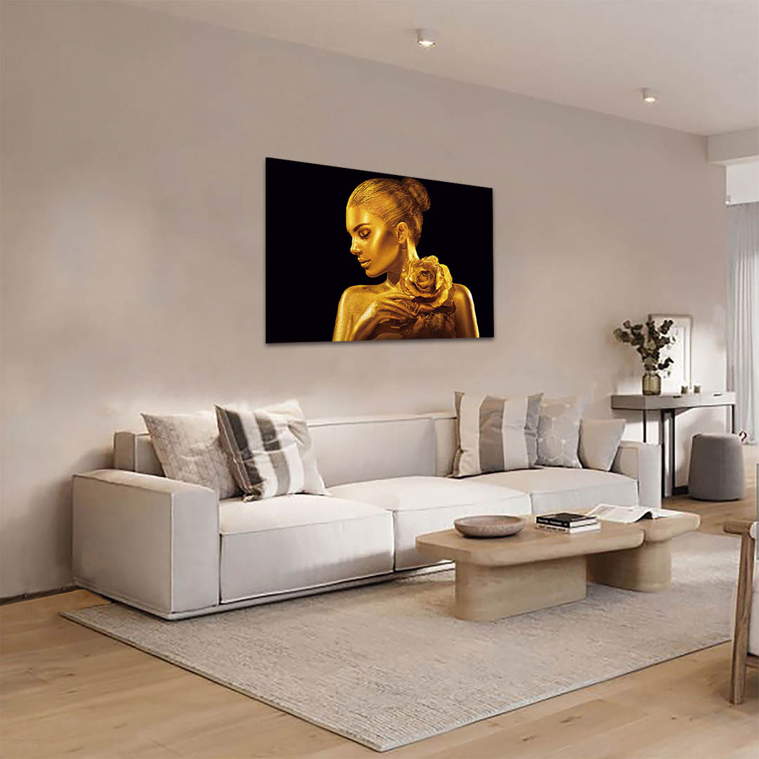 Cuadro Decorativo Rostro de Mujer en Dorado y Negro #131 120 X 60