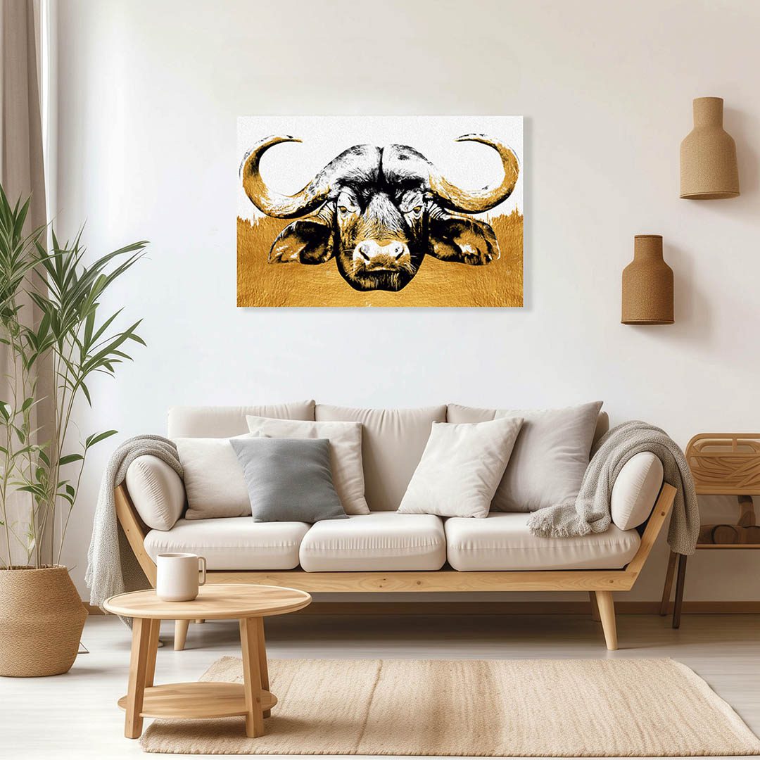 Cuadro Decorativo de Búfalo en Dorado #157 120 X 60