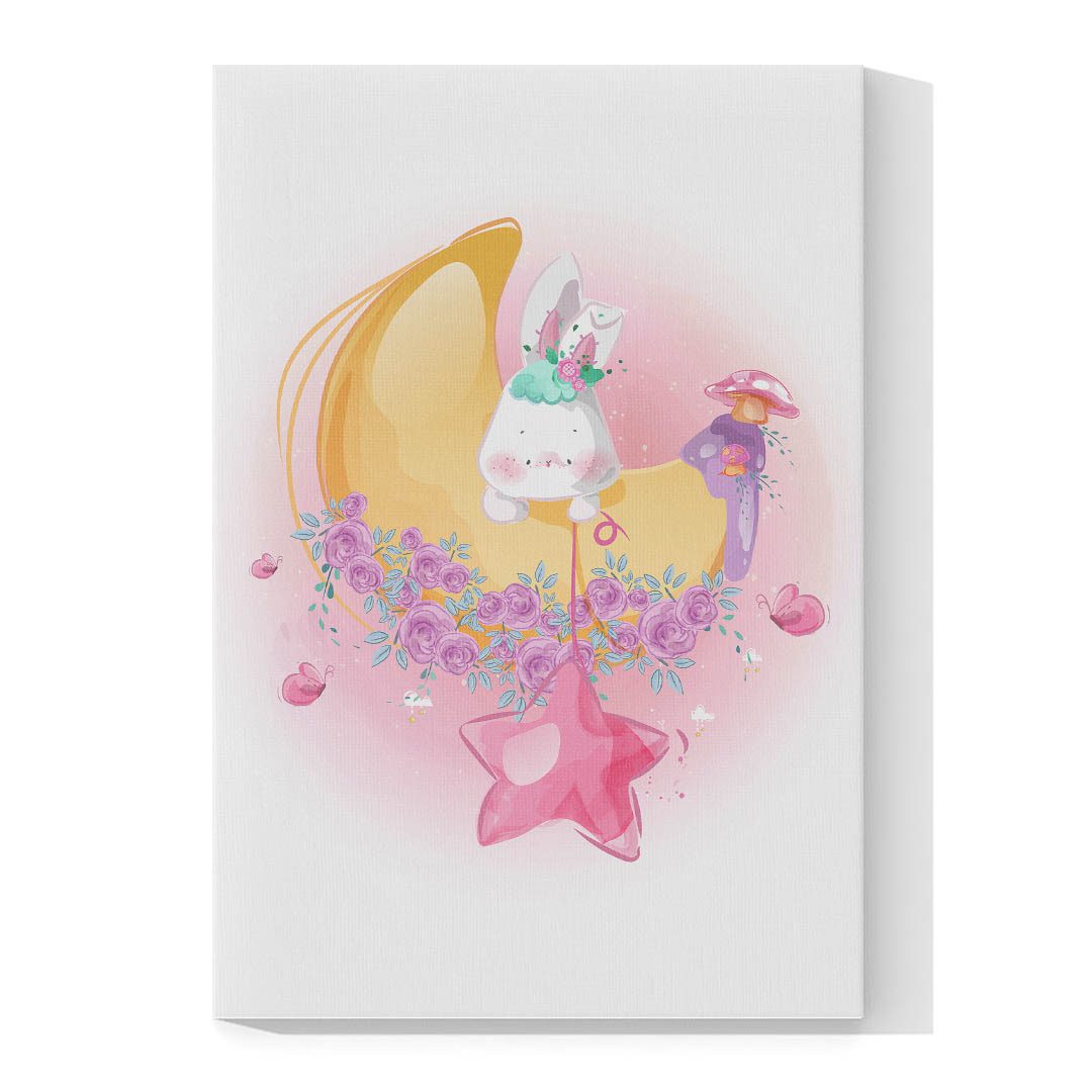 Cuadro Decorativo Infantil Conejo en la Luna #59 120 X 60