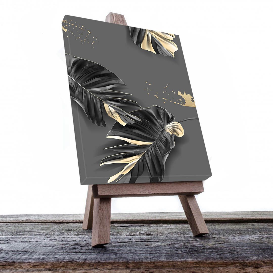 Cuadro Decorativo de Hojas Doradas y Negras #198 120 X 60