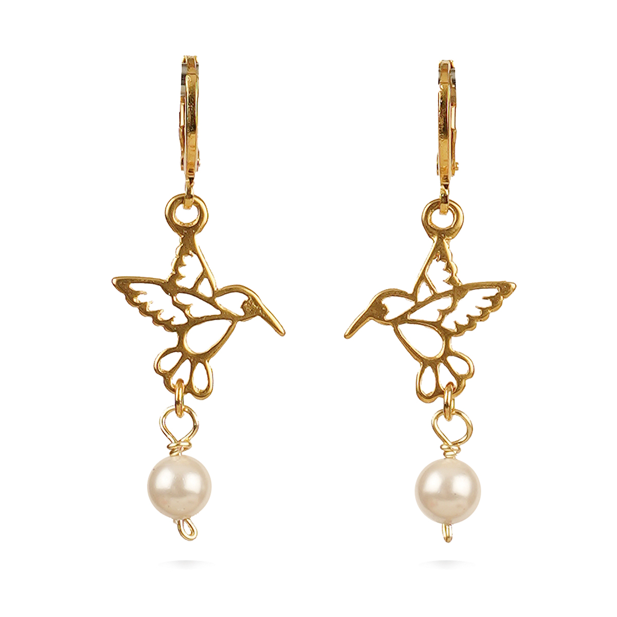 Collar y aretes colibrí dorado perla VANGANIA regalo mujer