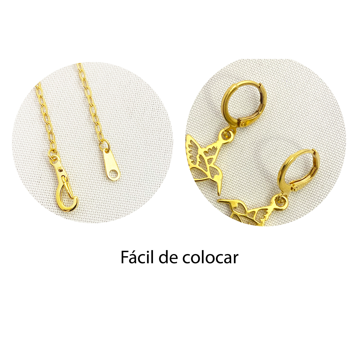 Collar y aretes colibrí dorado perla VANGANIA regalo mujer