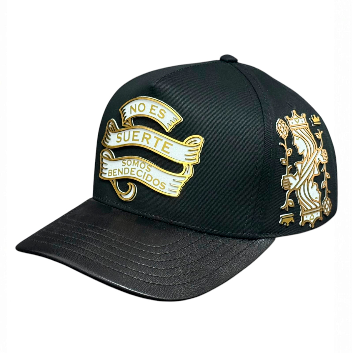 VAGO BARAJA DE ORO Gorra Visera Curva Negra Imitación Piel