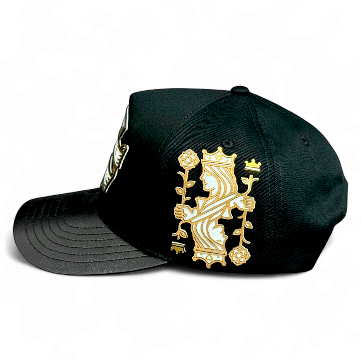 VAGO BARAJA DE ORO Gorra Visera Curva Negra Imitación Piel