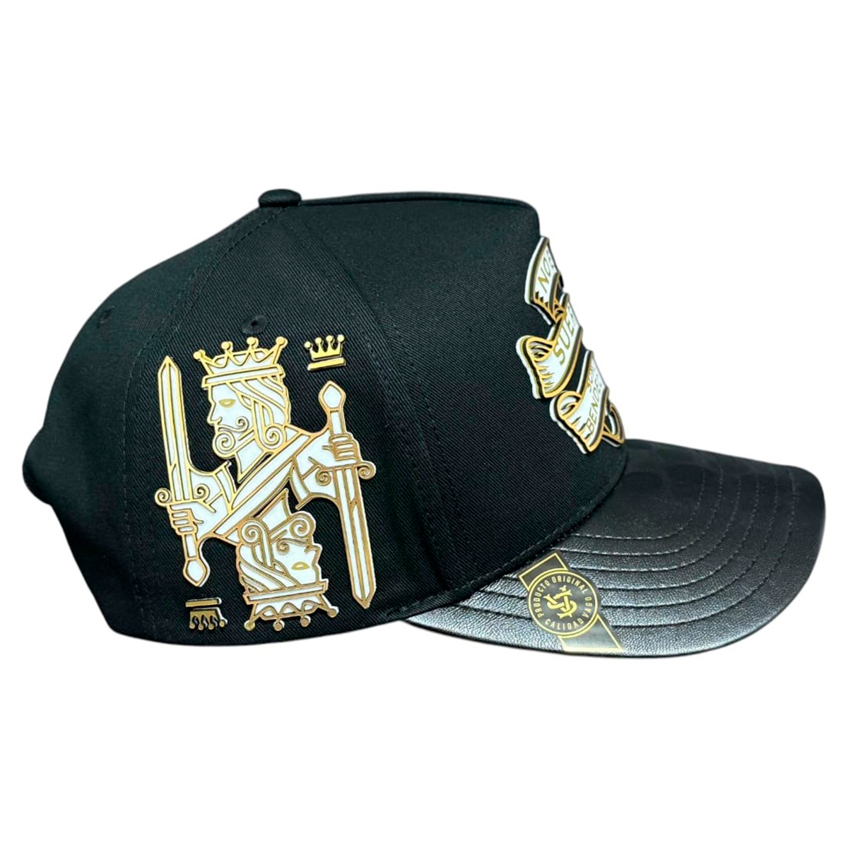 VAGO BARAJA DE ORO Gorra Visera Curva Negra Imitación Piel