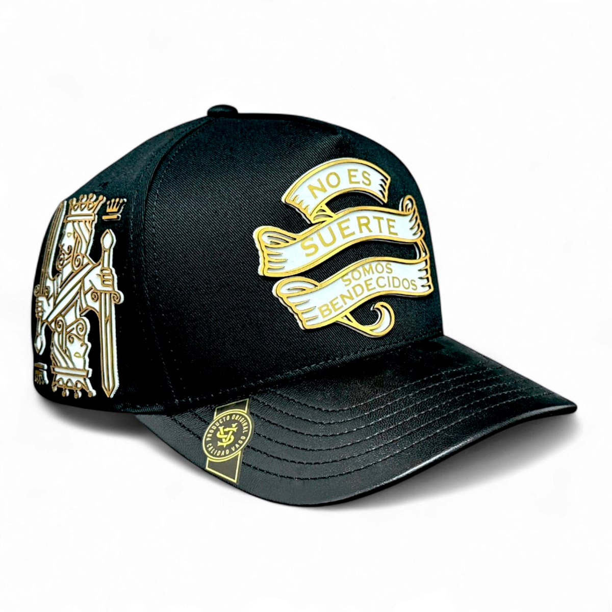 VAGO BARAJA DE ORO Gorra Visera Curva Negra Imitación Piel