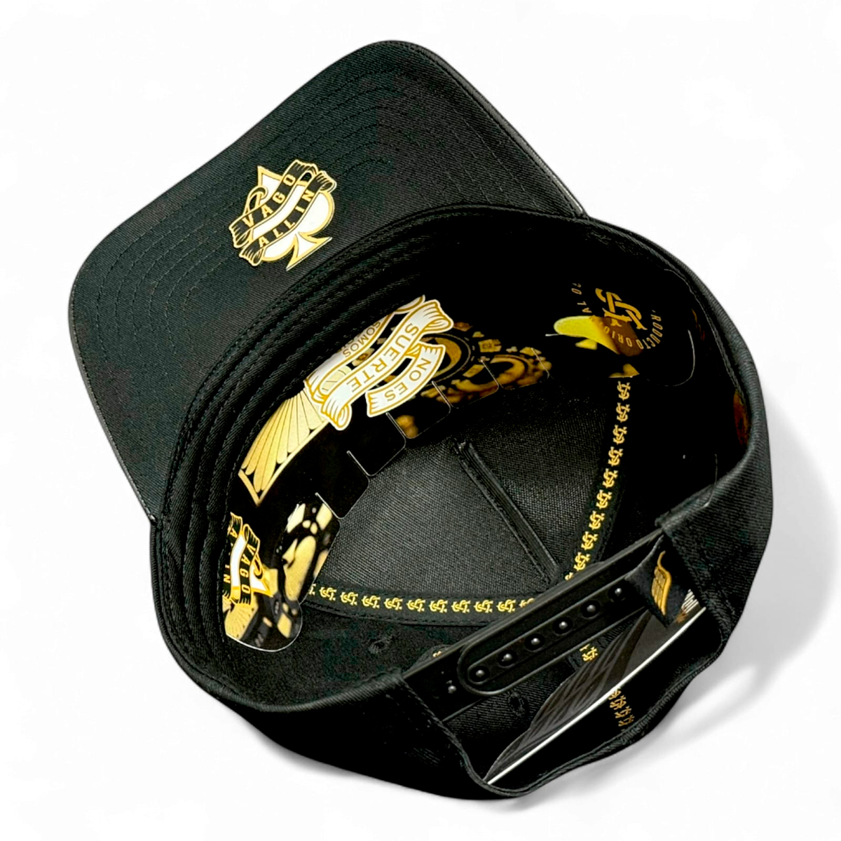 VAGO BARAJA DE ORO Gorra Visera Curva Negra Imitación Piel