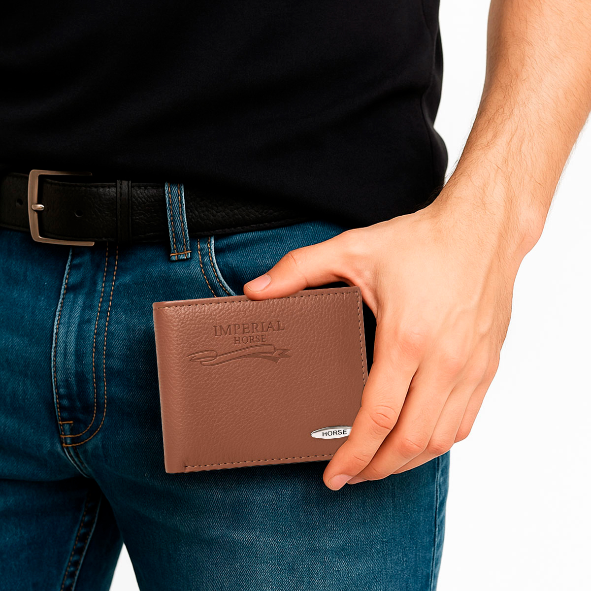 Cartera Horse Imperial Plake 3 café piel sintética hombre