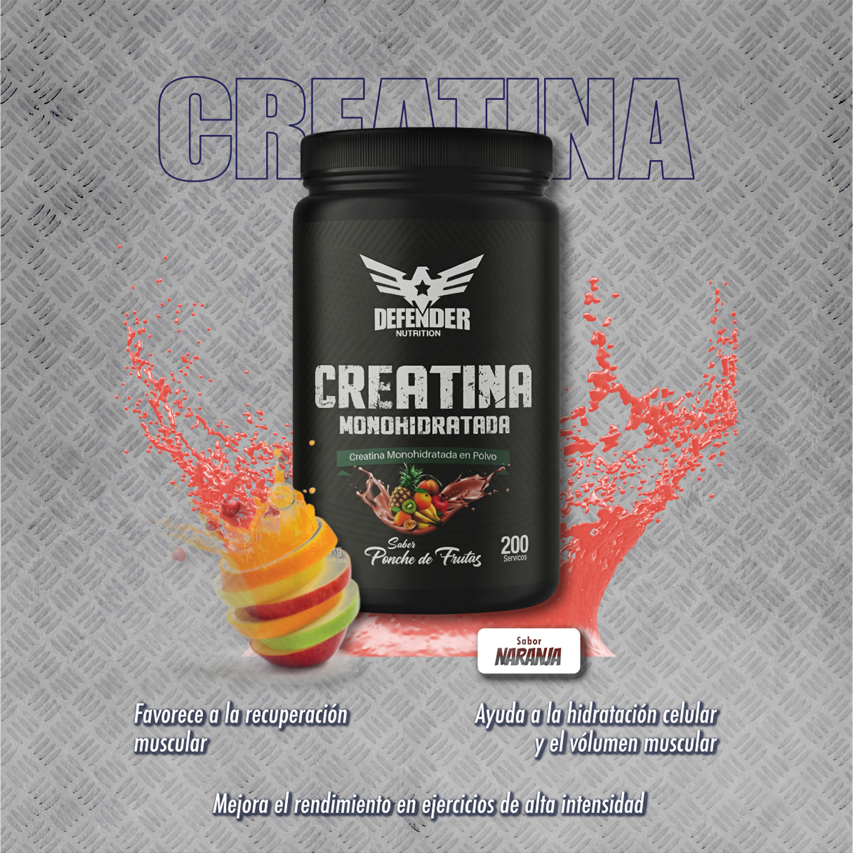 Creatina Monohidratada Defender 1kg polvo Suplemento Musculo