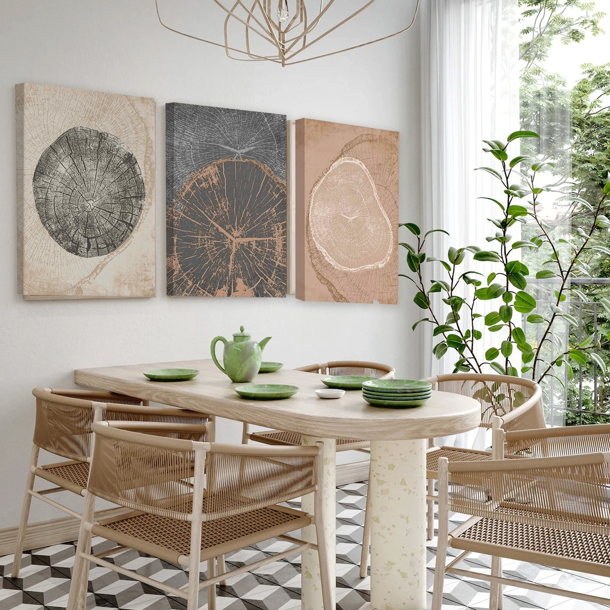 Set 3 Cuadros Decorativos Naturaleza Árboles Anillos Canvas