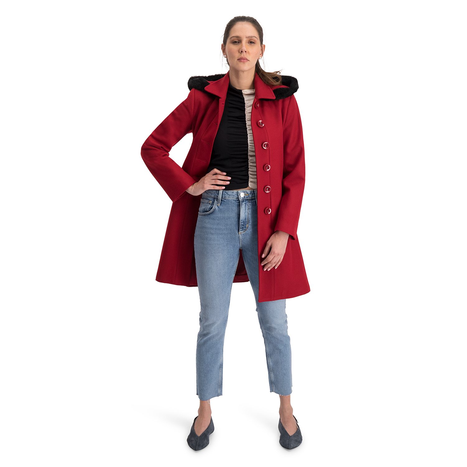 Abrigo DN con capucha lana rojo 