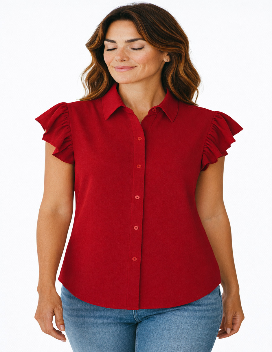 Blusa roja sin manga con olanes  Slim fit  Merkabá – Mujer