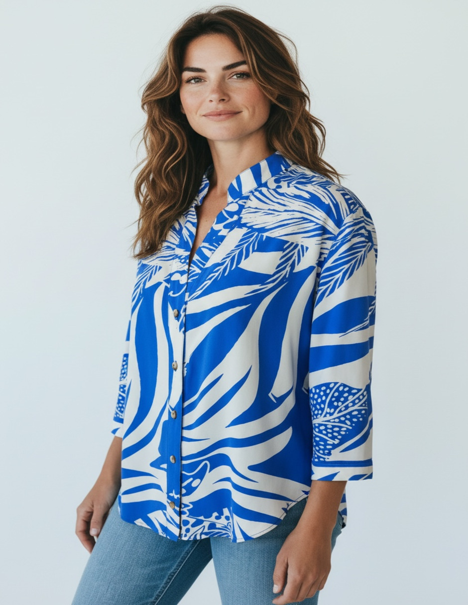 Blusa Estampada Azul Merkabá – Manga 3/4