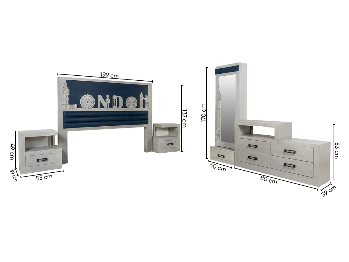 Recamara 5 Piezas Marcela Gris - Kessa.