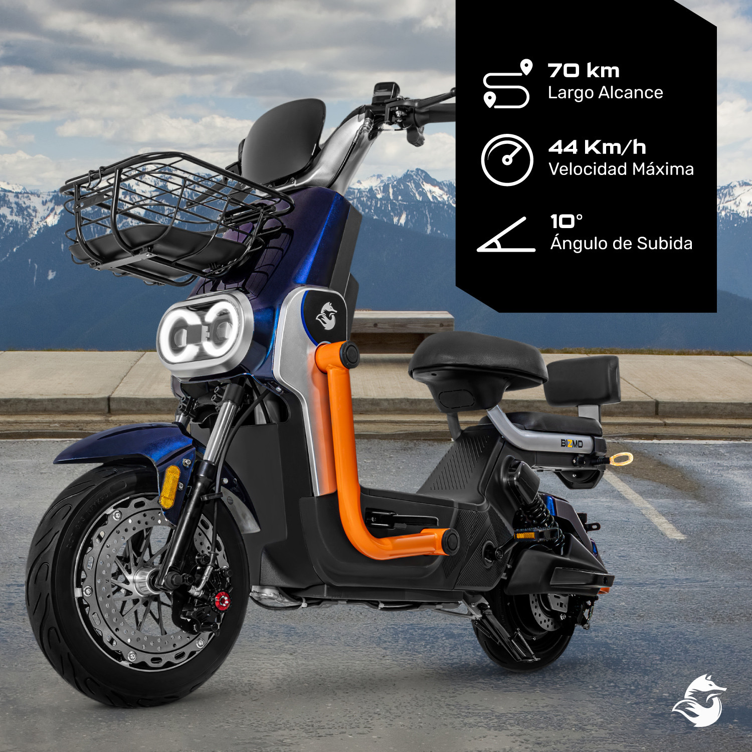 Bicicleta Bicimoto Electrica 800w 60v 50km/h Luces Full Led Azul BIZMO