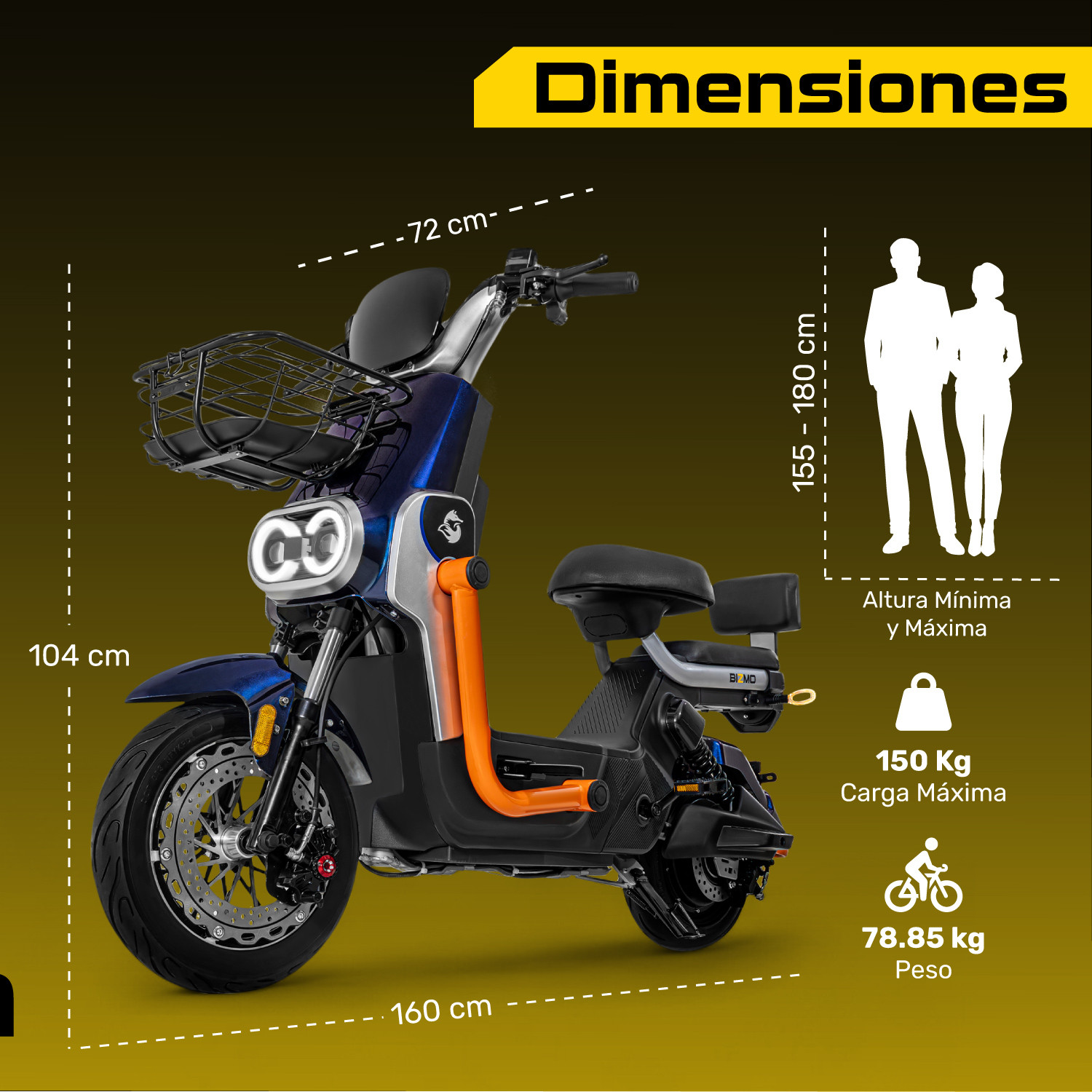 Bicicleta Bicimoto Electrica 800w 60v 50km/h Luces Full Led Azul BIZMO