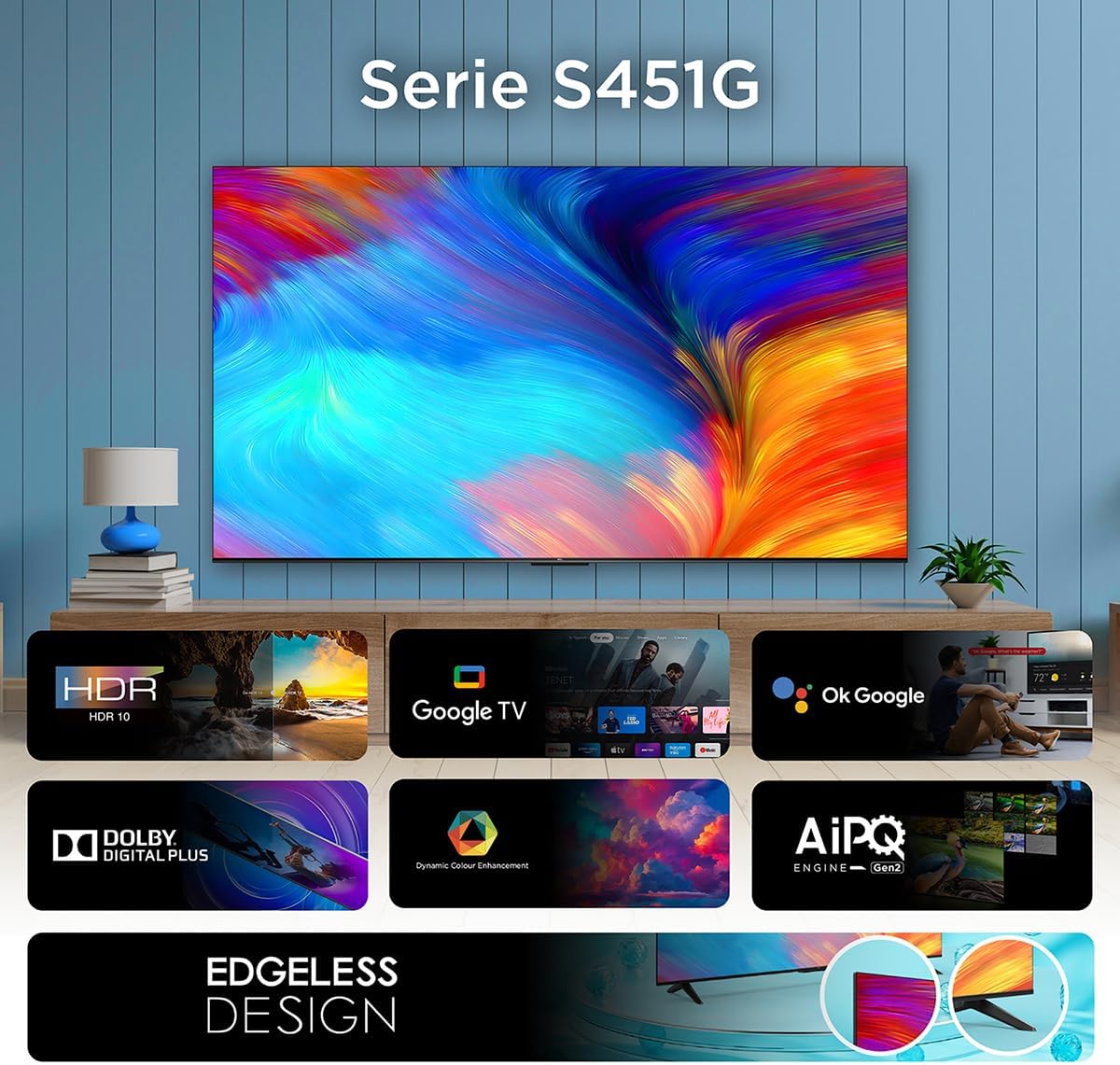 Televisor 55 pulgadas TCL 55S451G 4K Smart Google TV