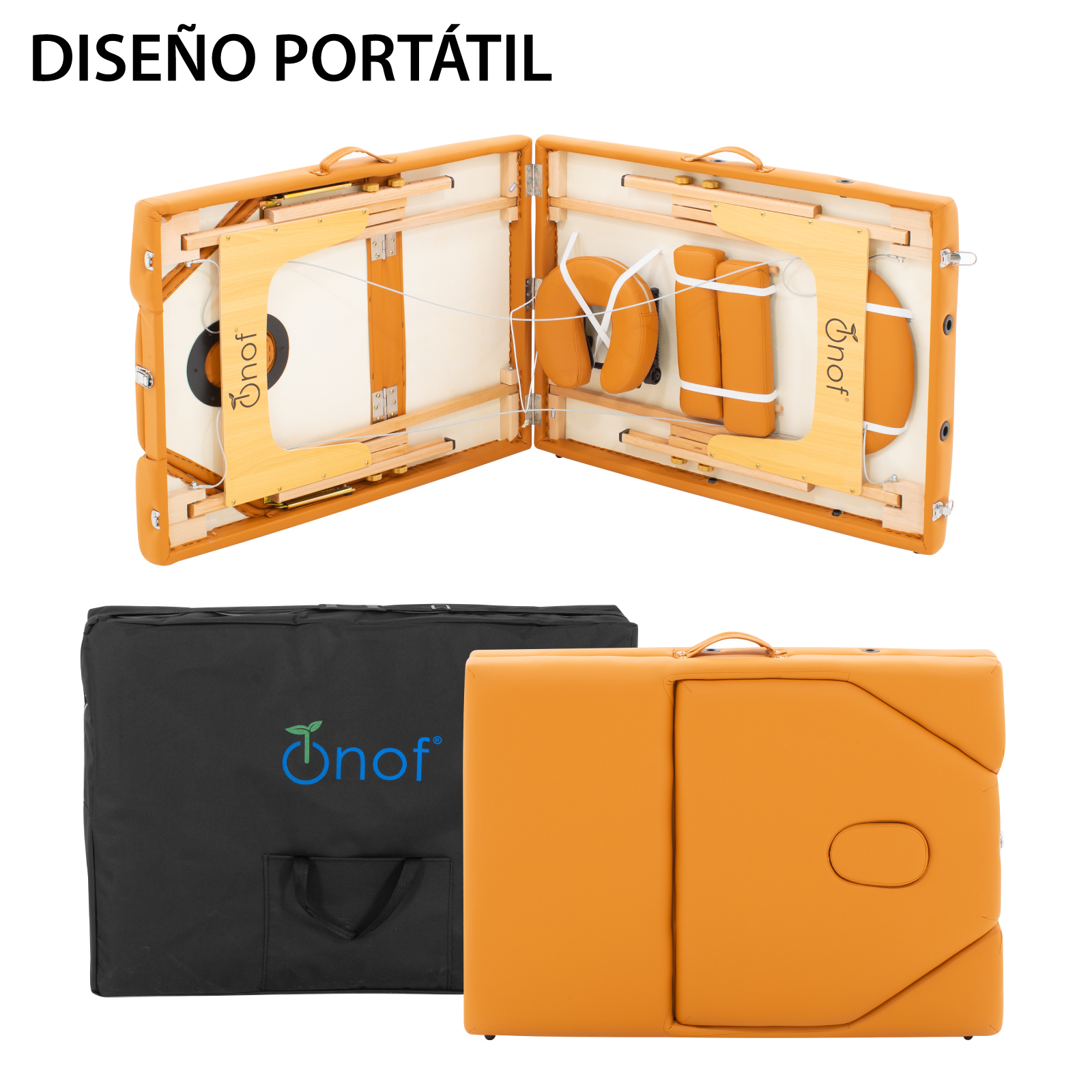 Cama de Masaje Onof Portatil Profesional Modelo Ancho Con Funda - Ocre