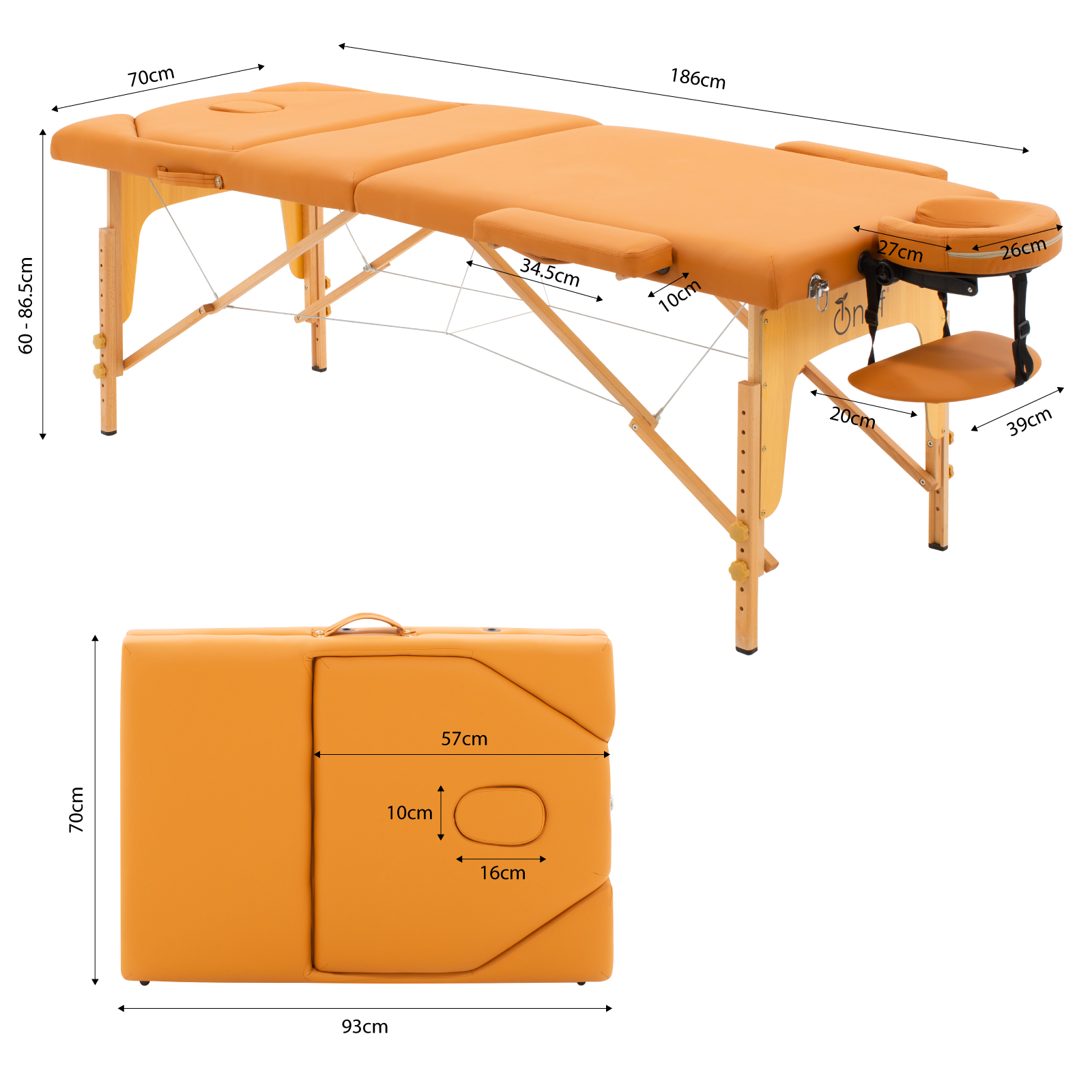 Cama de Masaje Onof Portatil Profesional Modelo Ancho Con Funda - Ocre