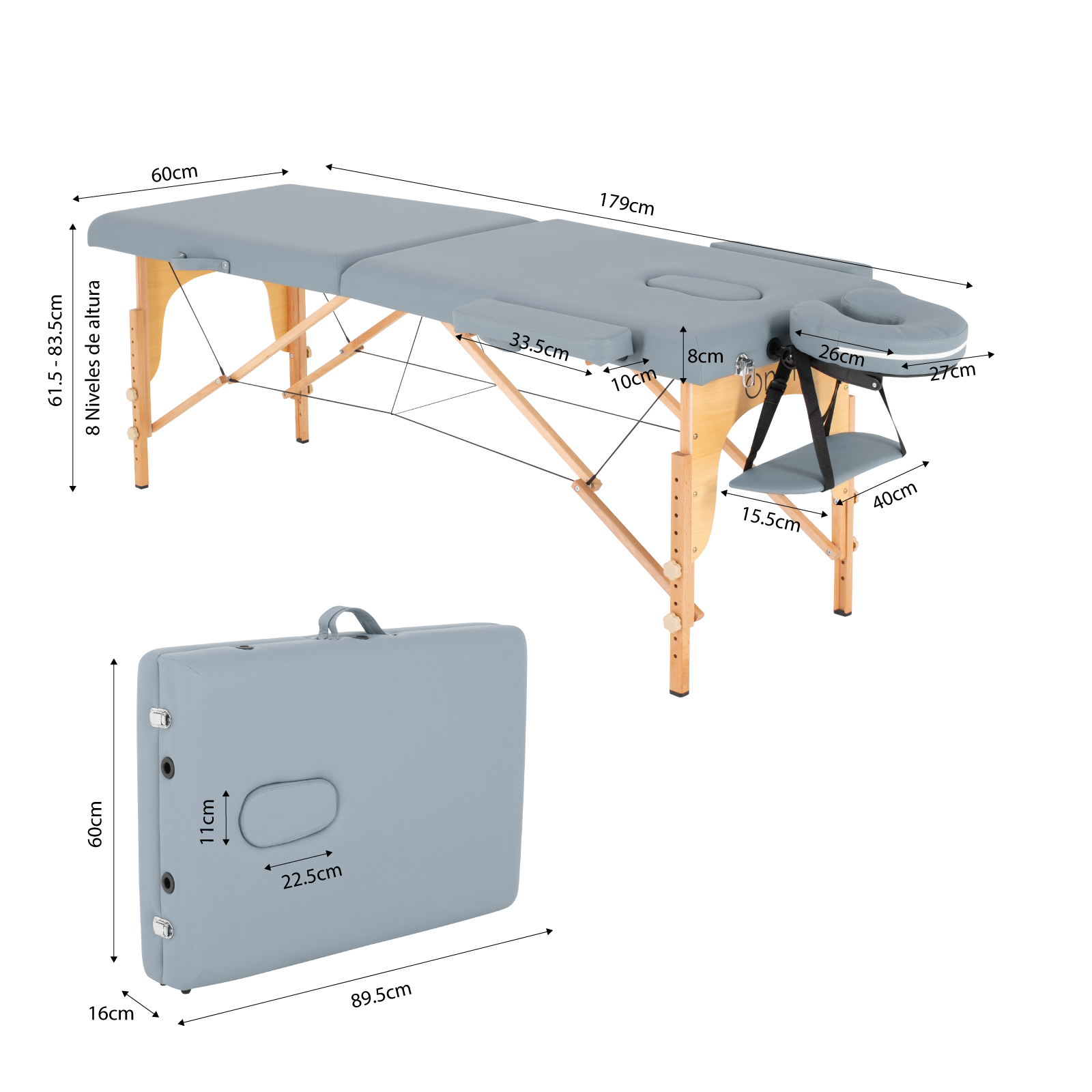 Cama De Masaje Portatil Onof Camilla Pestañas Profesional - Gris