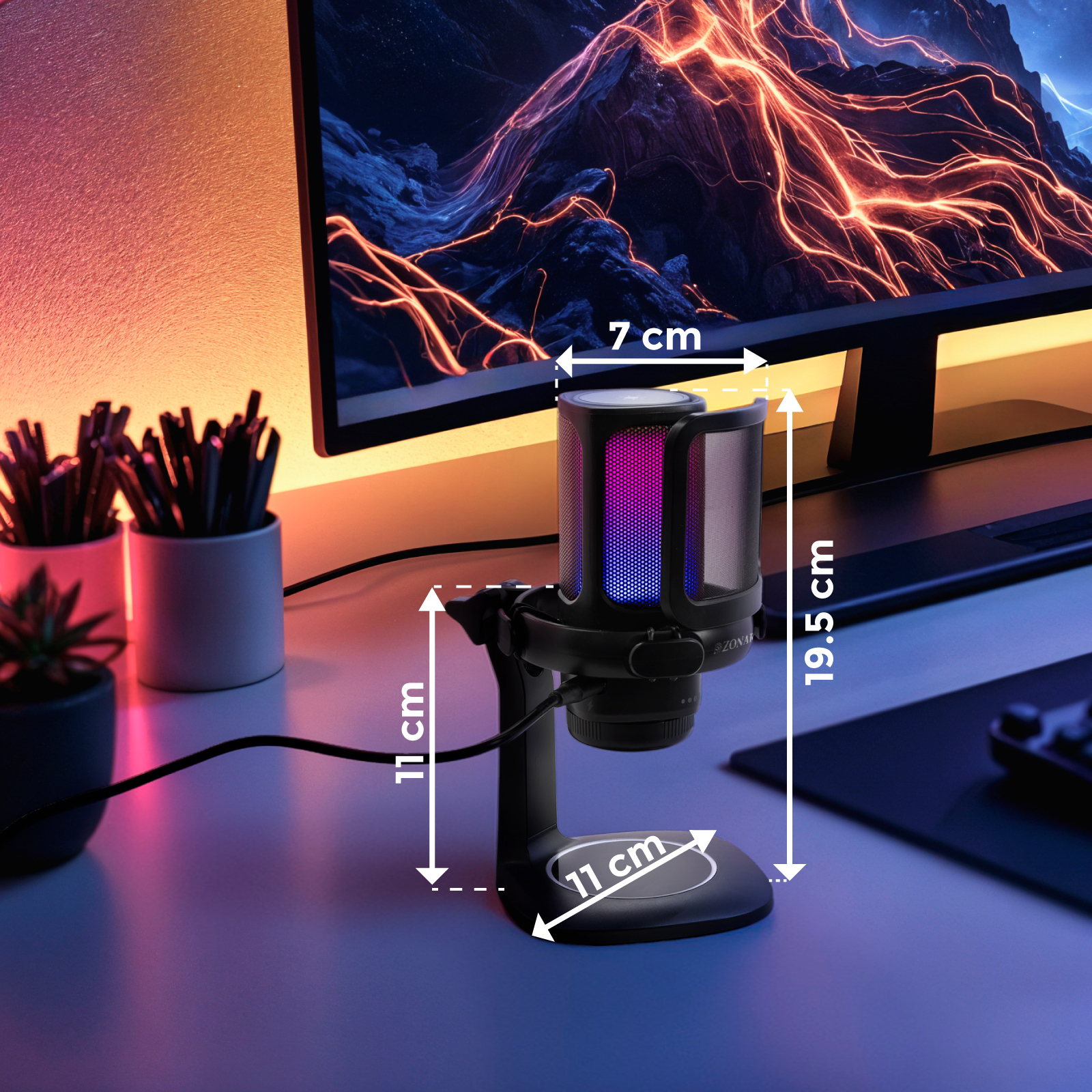 Micrófono Usb Condensador Gamer Podcast Grabacion Rgb Zonar