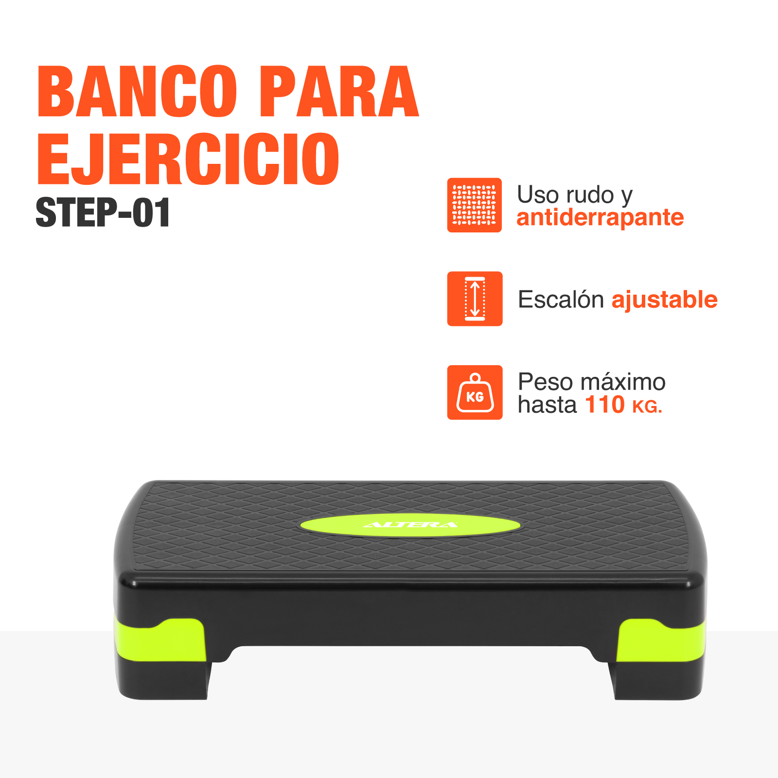 Banco Escalon De Ejercicio Step Rutinas Aerobics Ajustable Negro/Verde