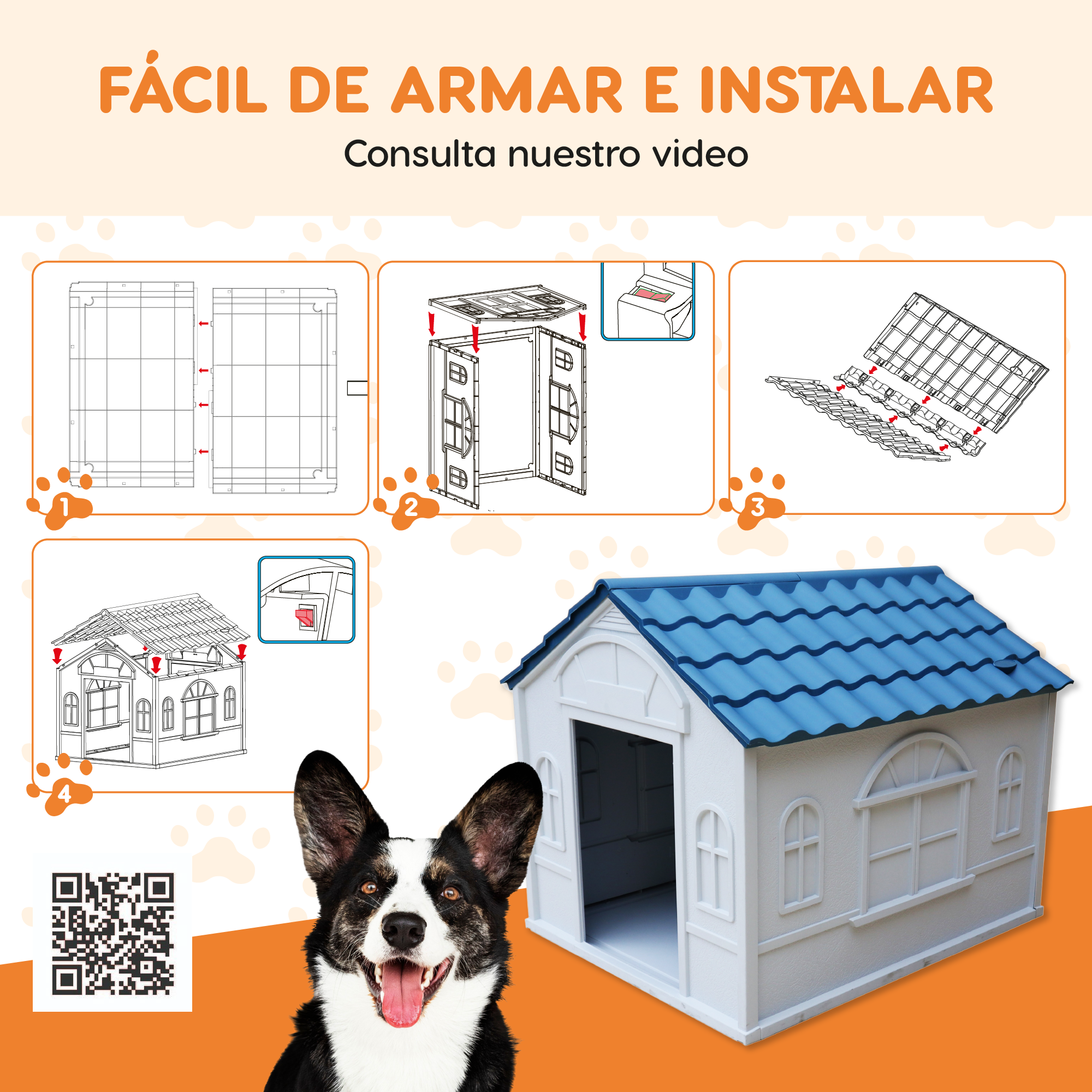 Casa Para Mascotas De Raza Grande Poli Pets London Color Azul