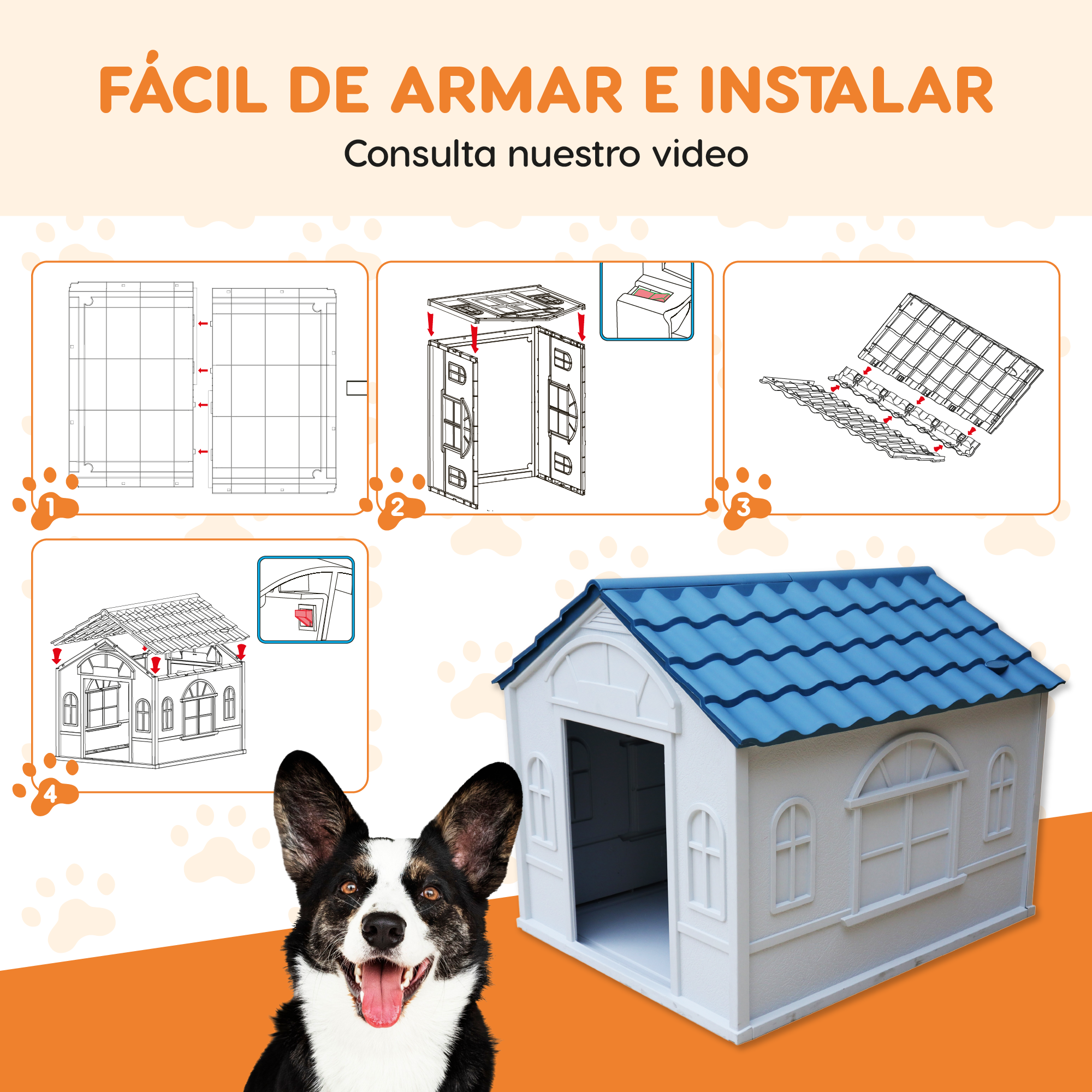 Casa Para Mascotas De Raza Grande Poli Pets London Color Azul