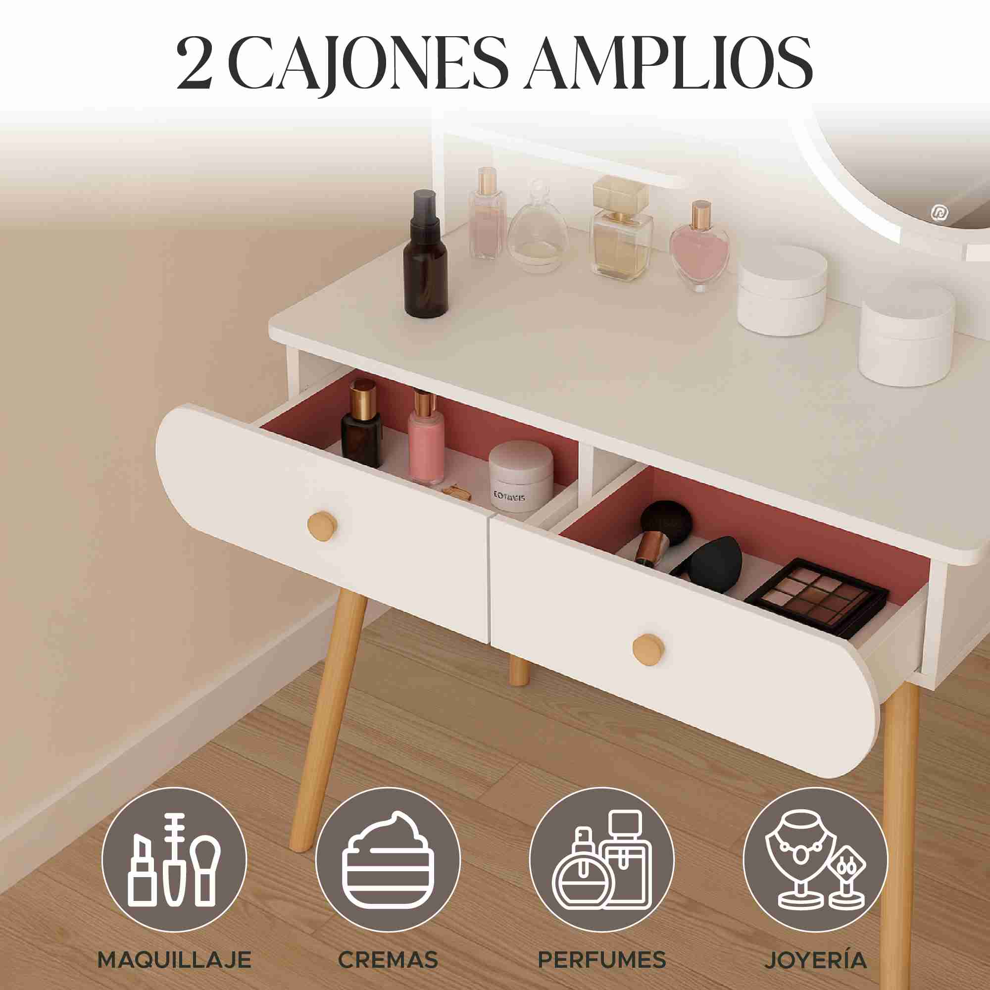 Buró Tocador Espejo Con Foco Minimalista Recámara Infantil