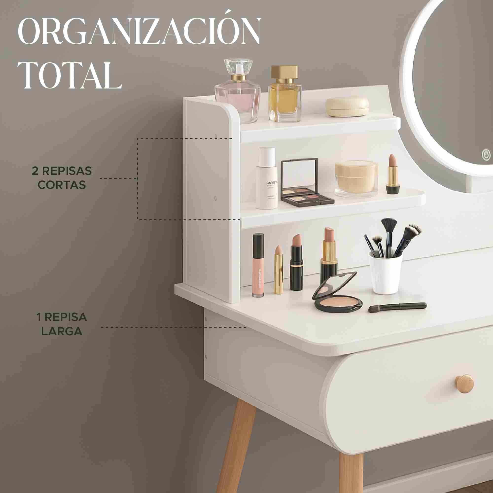 Buró Tocador Espejo Con Foco Minimalista Recámara Infantil