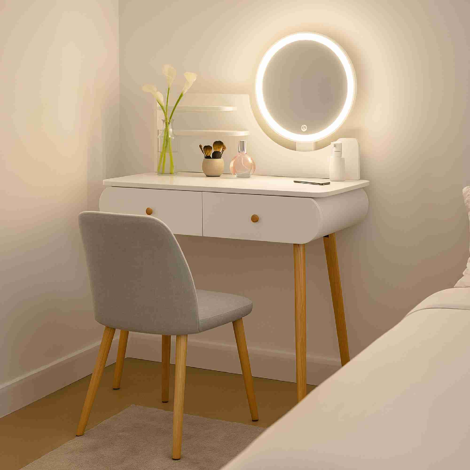 Buró Tocador Espejo Con Foco Minimalista Recámara Infantil