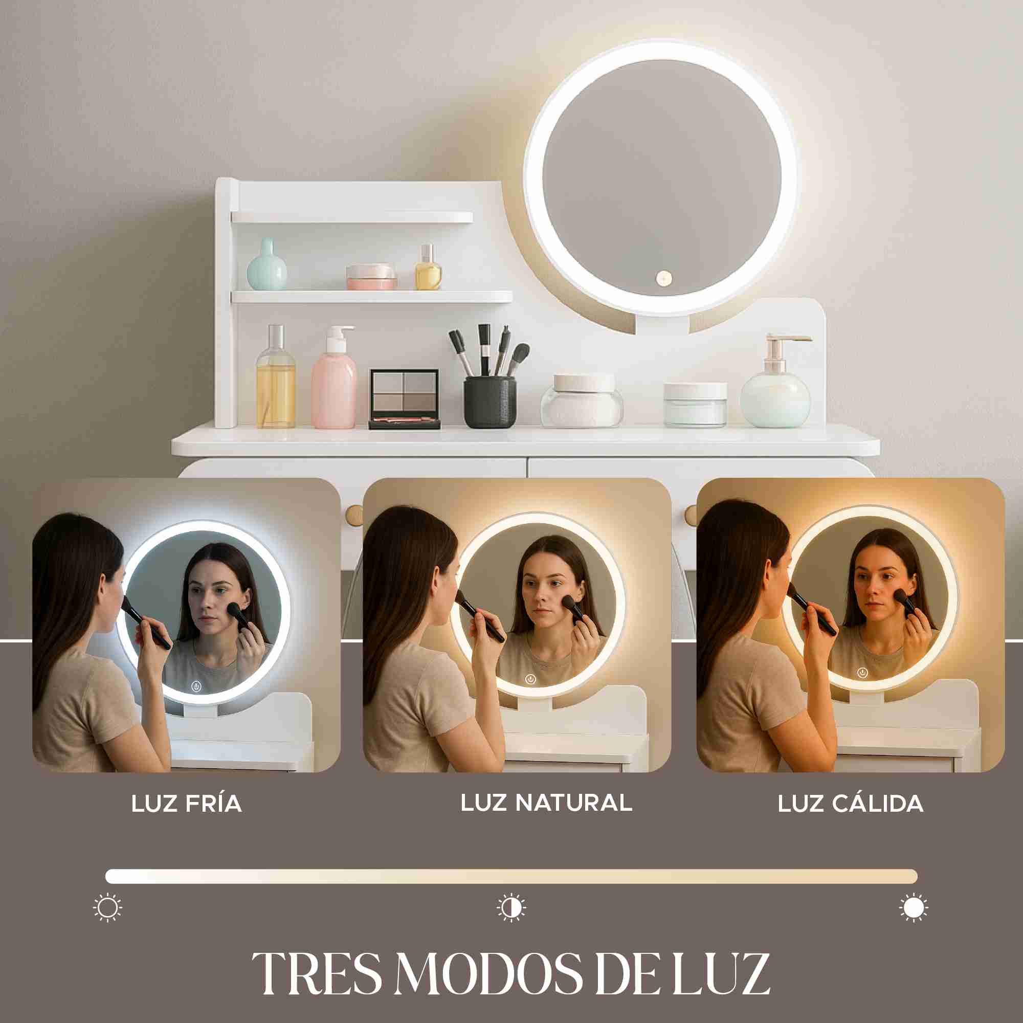 Buró Tocador Espejo Con Foco Minimalista Recámara Infantil