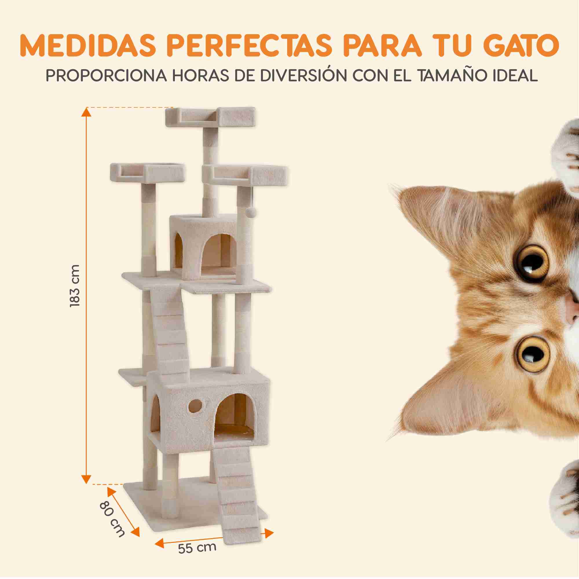 Mueble rascador para gato 182cm Burmilla Beige Polipets