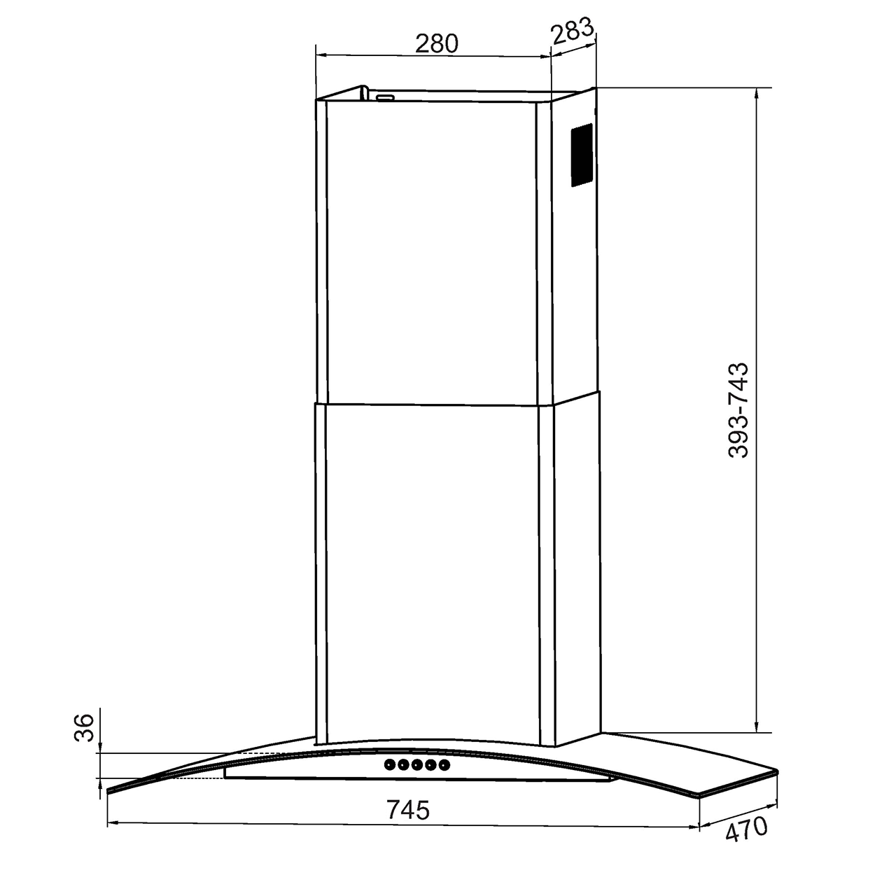 Campana de Pared IHD Modelo CH MILAN 30 de 75 cm en Acero Inoxidable y  Cristal Curvo
