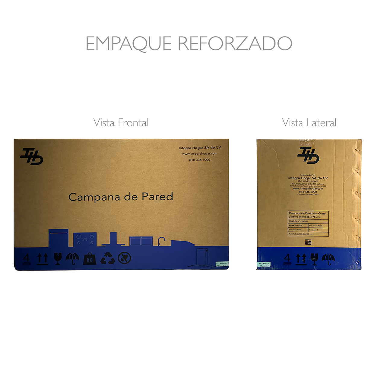 Campana de Pared IHD Modelo CH MILAN 30 de 75 cm en Acero Inoxidable y  Cristal Curvo