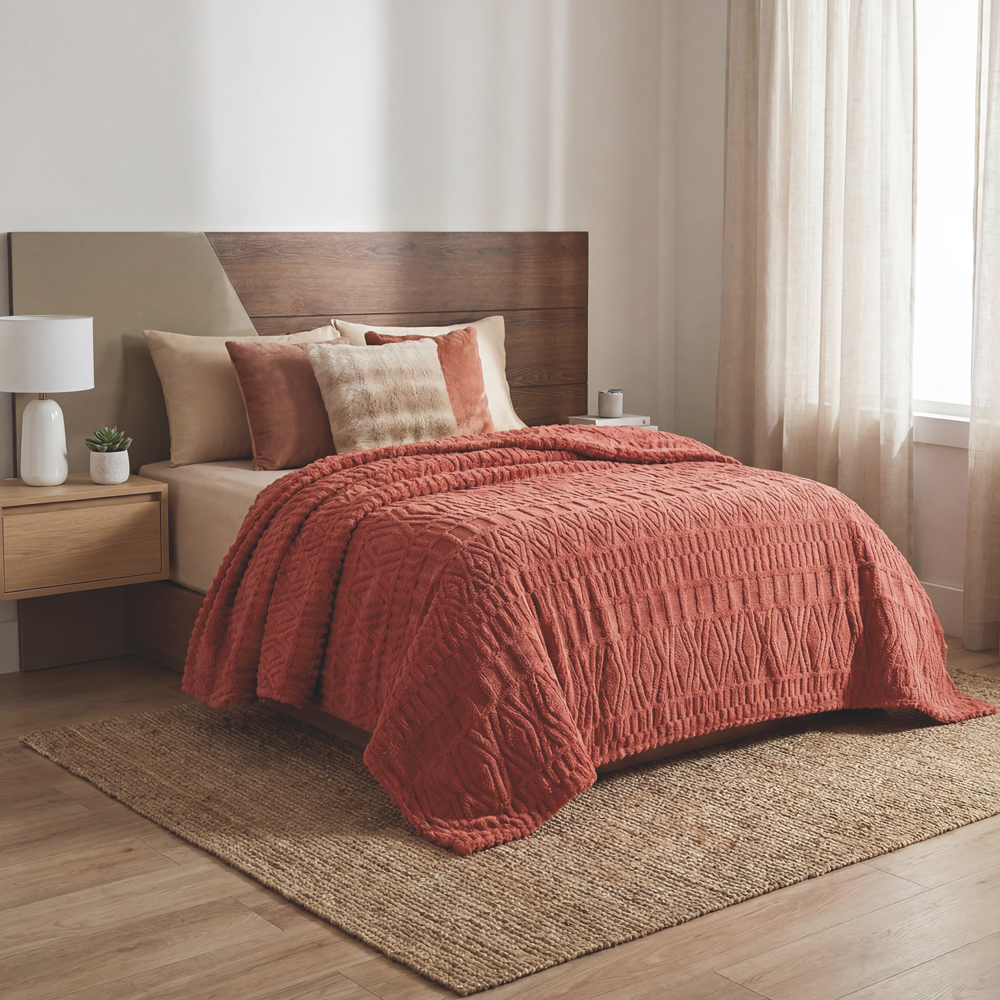 Cobertor Ligero King Size Elefantito Hogar Lumina Color Naranja Suave Textura 3D