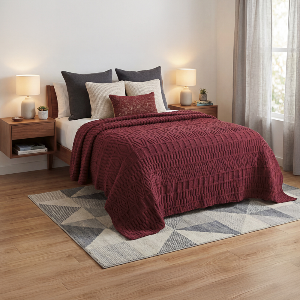 Cobertor Ligero King Size Elefantito Hogar Ginger Color Vino Suave Textura 3D