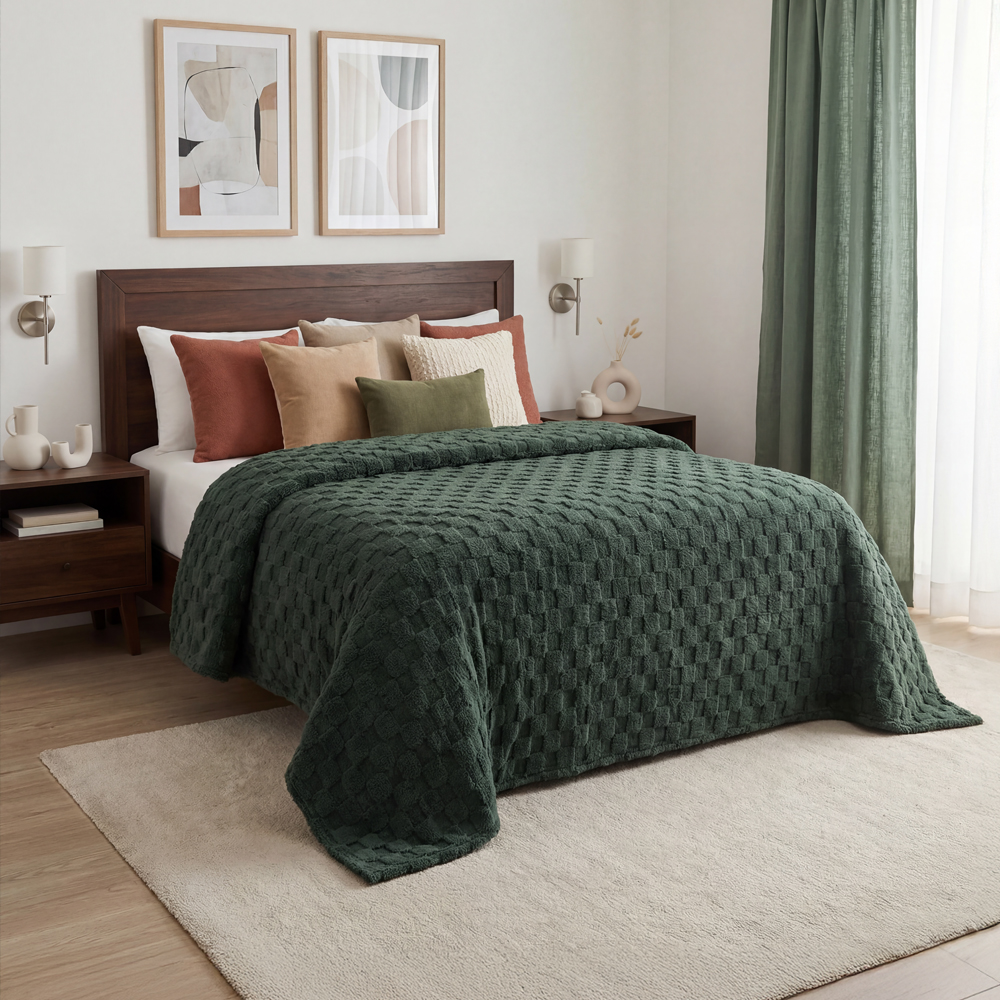 Cobertor Ligero King Size Elefantito Hogar Malakita Color Verde Militar Suave Textura 3D