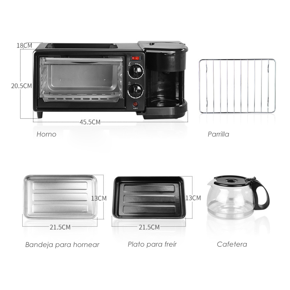 Ilios Innova | Horno 3 En 1 Maquina De Desayuno Sarten Cafetera Mini Horno