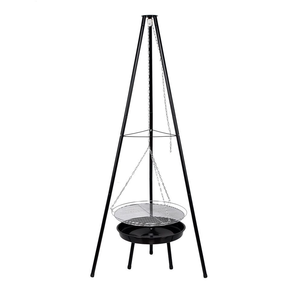 Ilios Innova | Asador de Carbón Toro Tipo Trípode con Parrilla Colgante y Cadena Ajustable, Estructura Acero Resistente