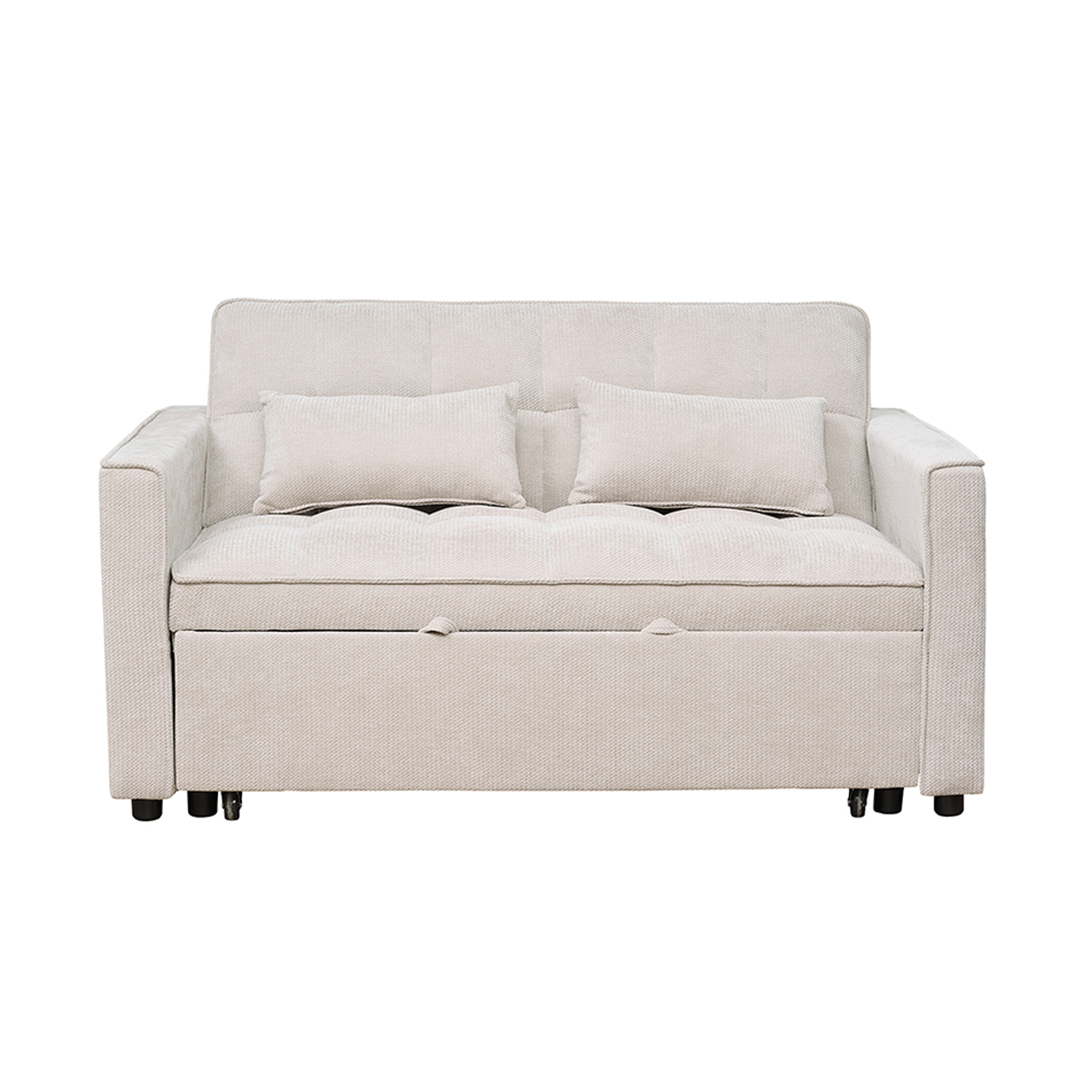 Ilios Innova | Sofá Cama Nova Beige 2 en 1, Diseño Moderno Multifuncional con Ruedas, Bolsillos Laterales y Cojines.