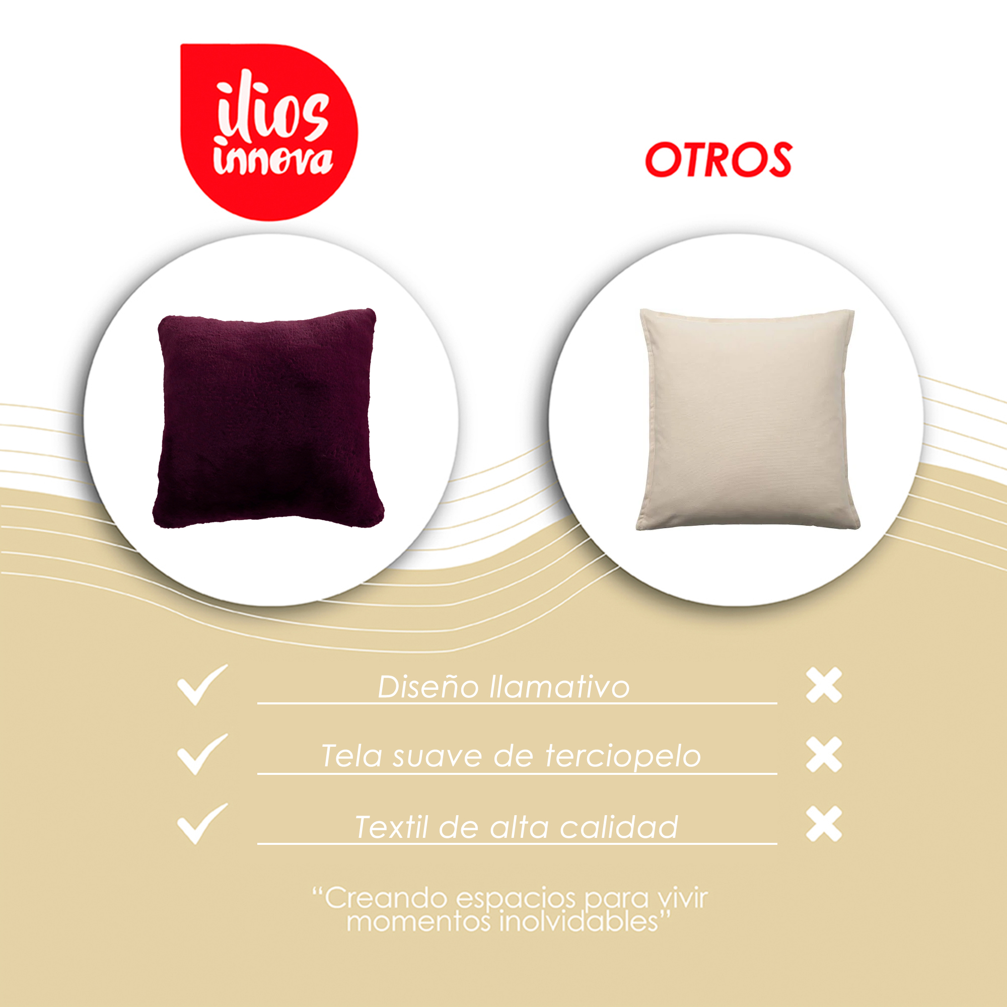 Ilios Innova | Set de 2 Fundas para Cojín Color Vino, Tela Terciopelo con Cierre Oculto. Elegantes para Sofá o Cama.