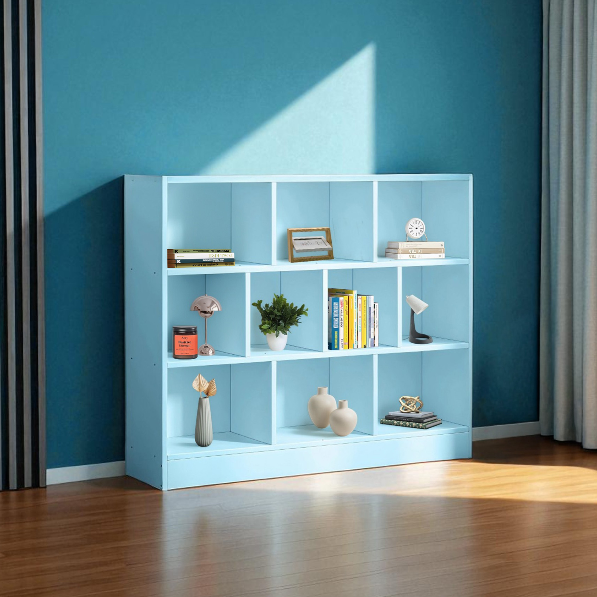Estantería De 8 Cubos Estilo Granja - Madera, 62 Pulgadas De Ancho, Color Azul Marino, Multifuncional