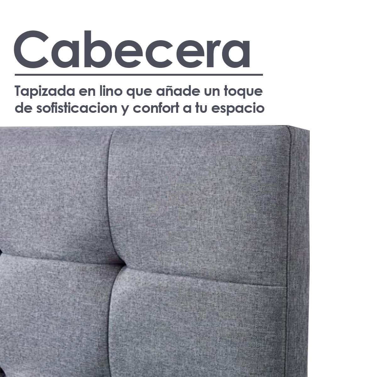 Ilios Innova | Base para Cama Fabricada en Madera tamaño Matrimonial con cabecera tapizada en Lino | 
