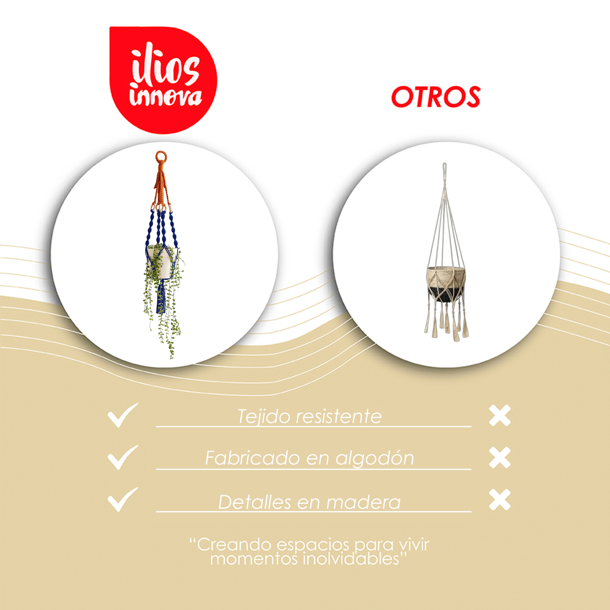 Ilios Innova | Colgante Decorativo Boho Azul para Maceta, soporte tejido a mano, para plantas en interior o exterior.