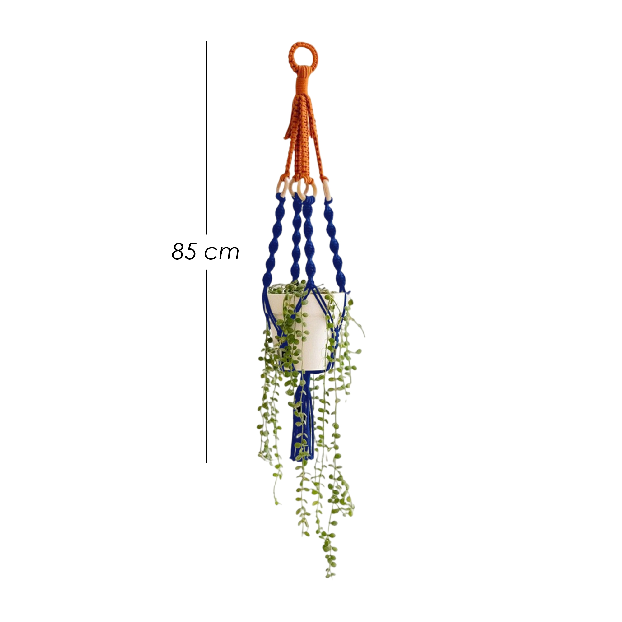 Ilios Innova | Colgante Decorativo Boho Azul para Maceta, soporte tejido a mano, para plantas en interior o exterior.