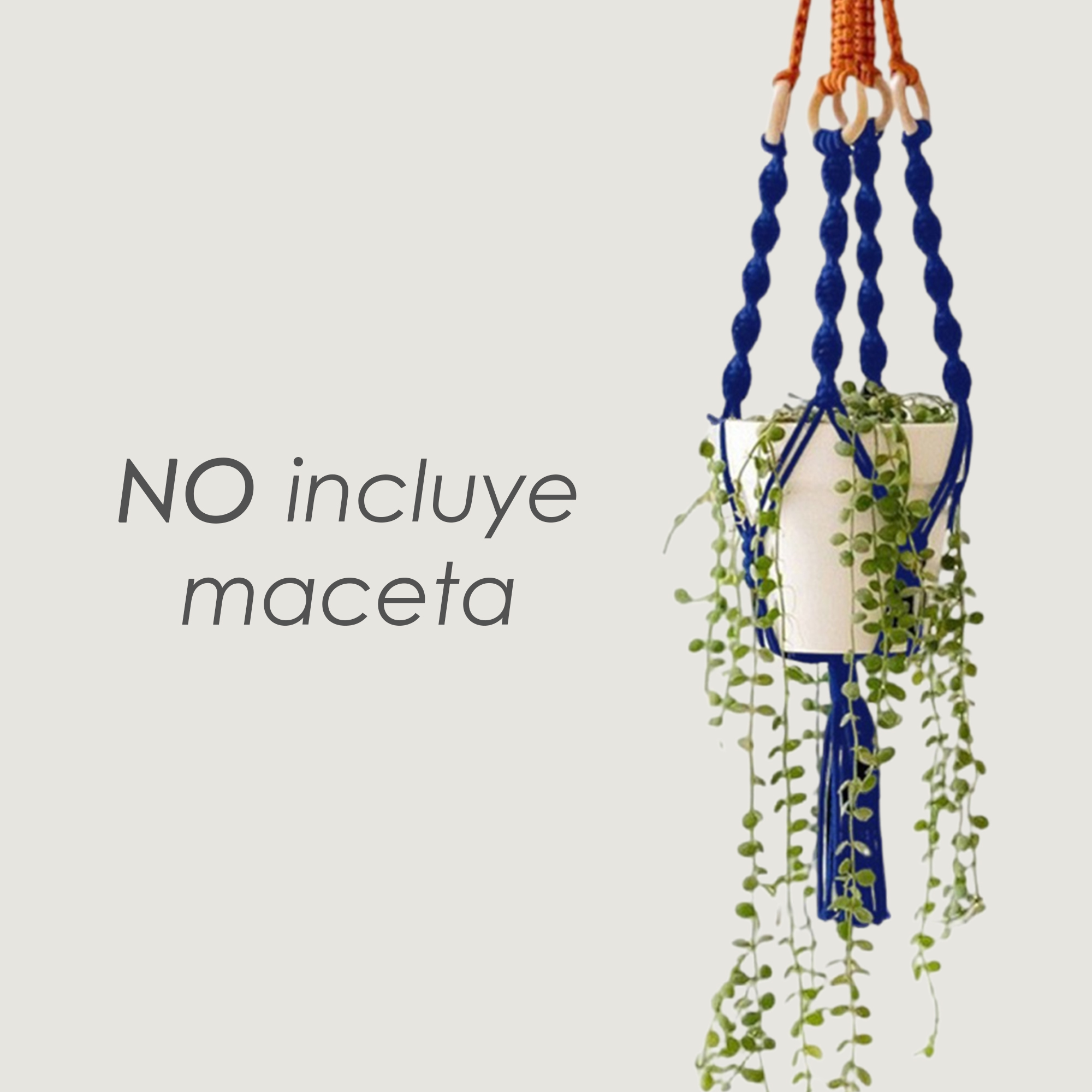 Ilios Innova | Colgante Decorativo Boho Azul para Maceta, soporte tejido a mano, para plantas en interior o exterior.